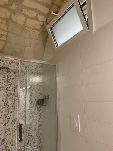 a bathroom with a shower and a skylight at La casa degli innamorati in Bari