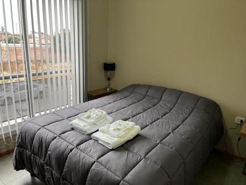 a bedroom with a bed with two towels on it at ALBORES DE UCO in La Consulta