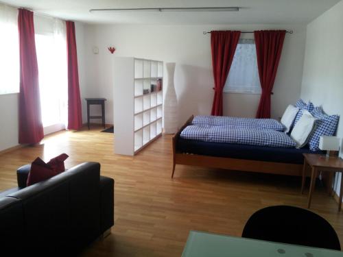 een woonkamer met een bed en een bank bij Studio Mythen in Schwyz