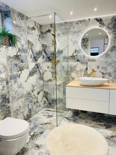 a bathroom with a toilet and a sink at Apartma Tany in Ljubljana