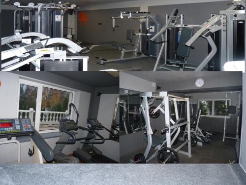 dos fotos de un gimnasio con una sala con máquinas en Apartament nad jeziorem Sport i Rekreacja, en Ełk
