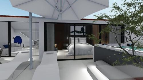 a rendering of a bedroom with a bed at Luxury Penthouse Hvar with Jacuzzi & Sea View in Hvar