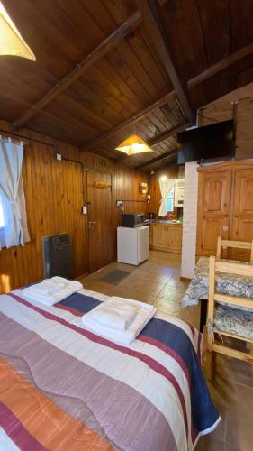 ein großes Schlafzimmer mit einem großen Bett in einem Zimmer in der Unterkunft MONOAMBIENTE Pasaje de la Paz in San Martín de los Andes