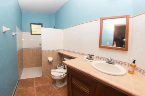y baño con lavabo, aseo y espejo. en Margarita del Sol Hotel Costa Maya, en Mahahual