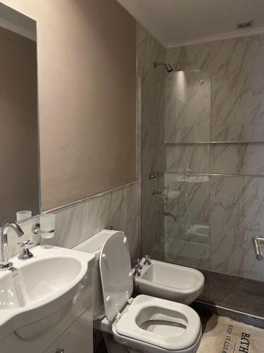 a bathroom with a toilet and a sink and a shower at Hermoso Depto in Corrientes