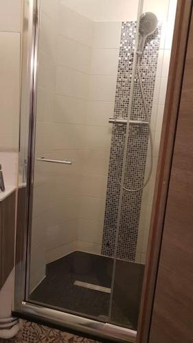 トゥーロンにあるLa Chambre de Léonieのバスルーム(ガラスドア付きのシャワー付)