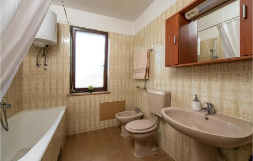a bathroom with a sink and a toilet and a bath tub at Gorgeous Home In Labin With Wifi in Mali Turini