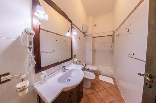 a bathroom with a sink and a toilet and a mirror at Agriresort Tenuta Macchiacupa in Ariano Irpino