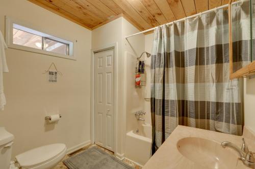y baño con aseo, lavabo y ducha. en Family-Friendly Afton Cabin with Spacious Yard!, en Greeneville