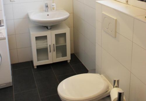 a bathroom with a toilet and a sink at Dana in Grömitz