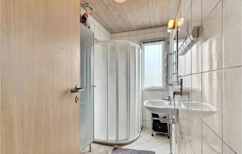 La salle de bains est pourvue d'une douche et d'un lavabo. dans l'établissement Pet Friendly Home In Assens With House A Panoramic View, à Assens