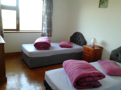 een slaapkamer met 2 aparte bedden en een raam bij Westland Apartment No. 2 in Ardea