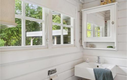 a white bathroom with a sink and windows at 3 Bedroom Stunning Home In Dronningmlle in Dronningmølle