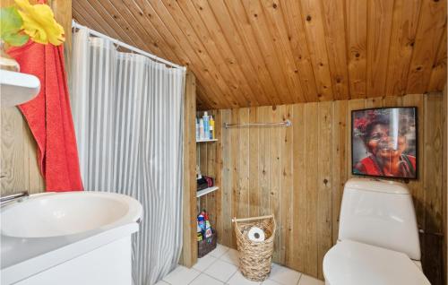 een badkamer met een wit toilet en een wastafel bij Amazing Home In Kirke Sby With House A Panoramic View in Kirke Såby