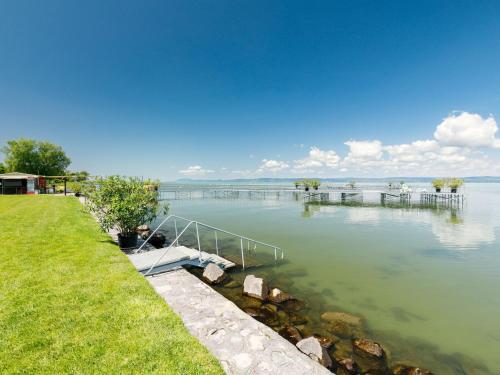 a view of a large body of water with a dock at Apartment Olivia by Interhome in Balatonőszöd
