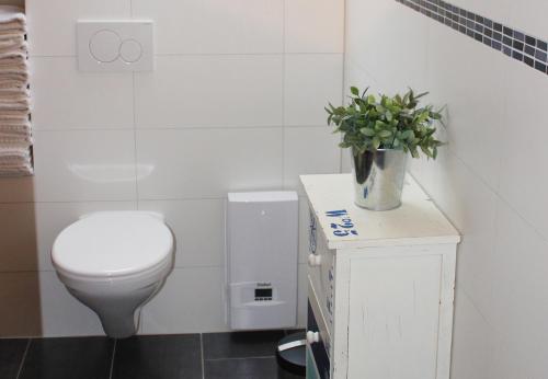 a bathroom with a toilet and a plant on a counter at Sarah in Grömitz