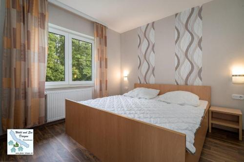 a bedroom with a large bed and a window at Haus-1-Am-Waldeck-16b in Dargun