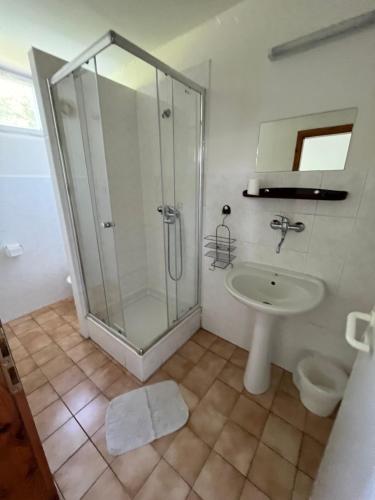 史塔列史普拉維的住宿－Penzion na Slunci，带淋浴和盥洗盆的浴室