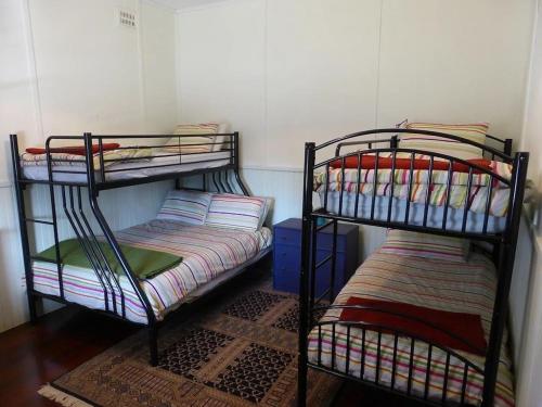 a room with two bunk beds and a rug at Splendid Wren Cottage in Deeside