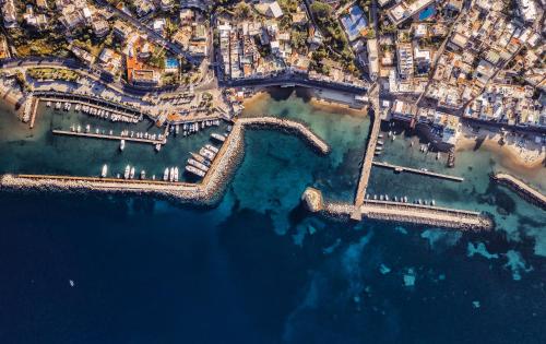 an aerial view of a harbor in the water at Casa Verdemare in Ischia