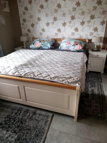 a bedroom with a large bed with a white frame at Wohnung Erika in Presseck