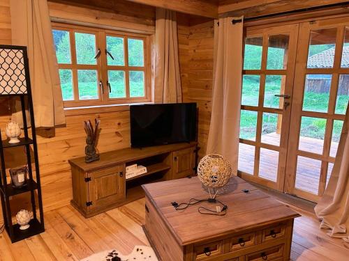 TV a/nebo společenská místnost v ubytování Maison charmante à Fougax-et-Barrineuf