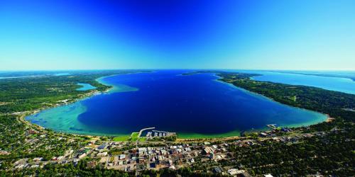an aerial view of a large body of water at Grand Traverse Resort and Spa in Traverse City