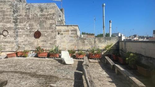 een stenen muur met potplanten erop bij Italianway - Dammuso San Cesario in San Cesario di Lecce