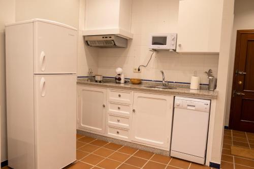 a kitchen with a white refrigerator and a sink at Garza Imperial - Puente del Rey I in El Rocío