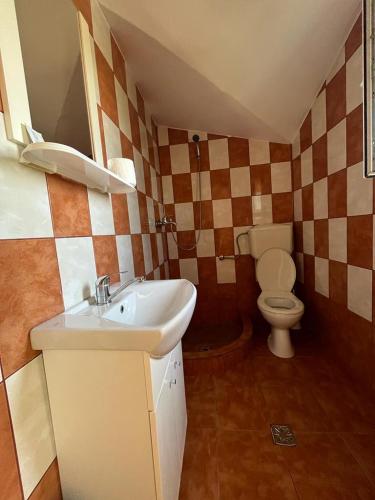 a bathroom with a sink and a toilet at Vila Alexa in Costinesti