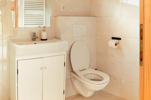 a small bathroom with a toilet and a sink at Glamping Mountain Fairy Tale in Bistrica pri Tržiču
