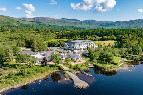 an aerial view of the inn on the lake at Eala House in Donegal