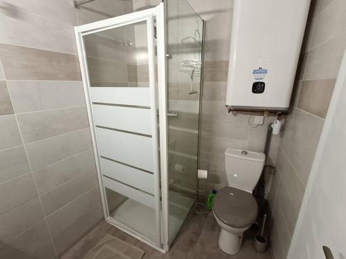 ein kleines Badezimmer mit Dusche und Toilette in der Unterkunft Charmante maison de ville Les 2B46 in Cahors