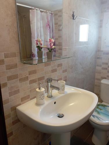 bagno con lavandino e servizi igienici di Digkas appartment a Agia Triada