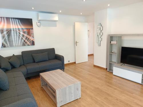 uma sala de estar com um sofá e uma televisão em Le Panorama Appartement em El Campello
