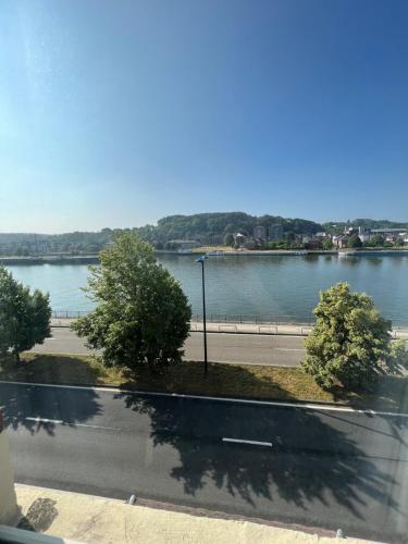 a view of a body of water with a road and trees at Riverbank Guest House in Namur