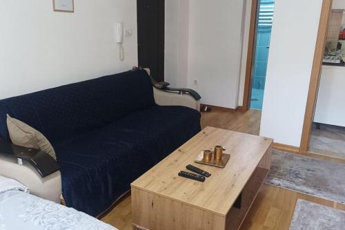 Apartman Selma - Bijelo Polje في بييلو بوليي: غرفة معيشة مع أريكة وطاولة قهوة