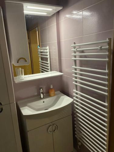 a bathroom with a sink and a mirror at Exclusive apartments Visoko 2022 in Visoko