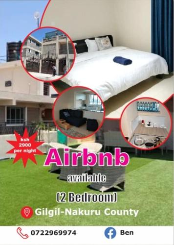 a poster for an apartment with a bed and a room at Executive 1&2 Broom Airbnb in Gilgil Nakuru in Gilgil