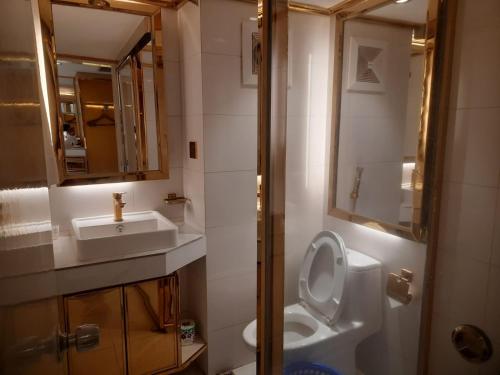 a bathroom with a toilet and a sink at Hotel Razmoni Isha Kha International in Dhaka