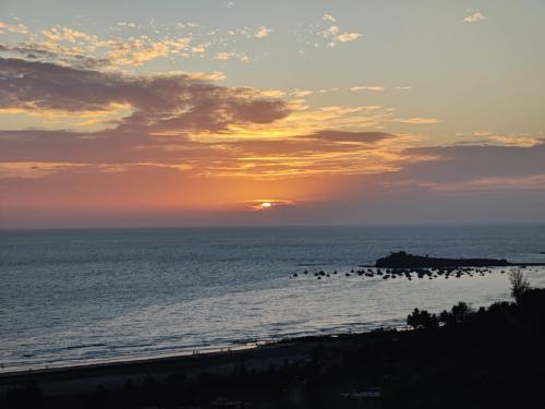 a group of birds in the ocean at sunset at Ratnaparkhi's Villa in Dapoli