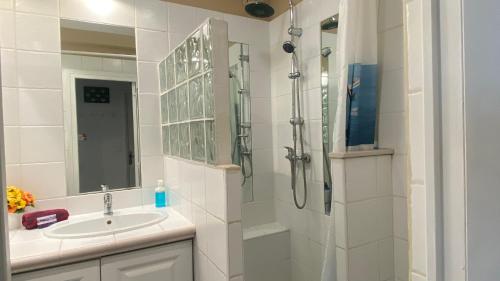 a bathroom with a shower and a sink at AZUR Studio 100 m des plages du Lido in Toulon