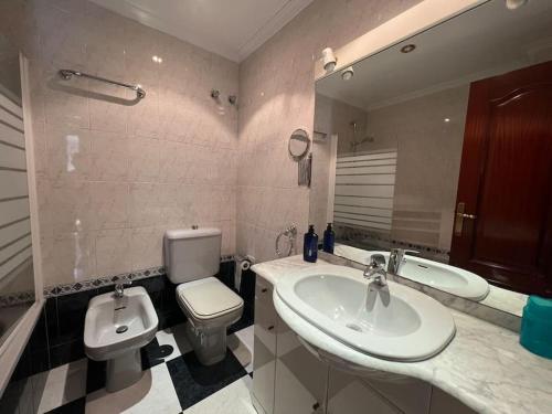 La salle de bains est pourvue d'un lavabo, de toilettes et d'un miroir. dans l'établissement Apartamento centro de Fuengirola, à Fuengirola