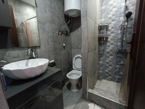 een badkamer met een wastafel en een toilet bij Crimson Serenity Appartment in Ureki