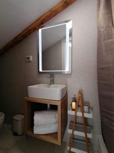 a bathroom with a sink and a mirror at Sky apartment, Island Rab in Rab