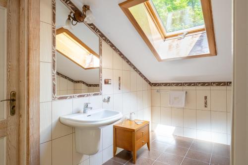 a bathroom with a sink and a mirror at Willa Bór in Zakopane