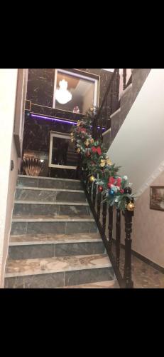 a set of stairs with christmas decorations on them at Hacijenda Vidikovac in Šabac