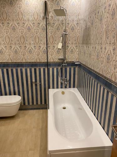 a bathroom with a bath tub and a toilet at Jasmine Pyramids Hotel in Cairo