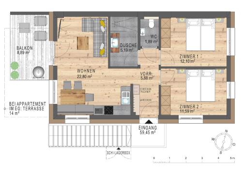 a floor plan of a tiny house at Am Römerweg - Appartements in Sankt Anton am Arlberg