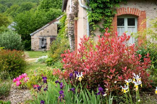 a garden with flowers in front of a house at Maison de vacances Les Mésanges, à Ménessaire in Ménessaire